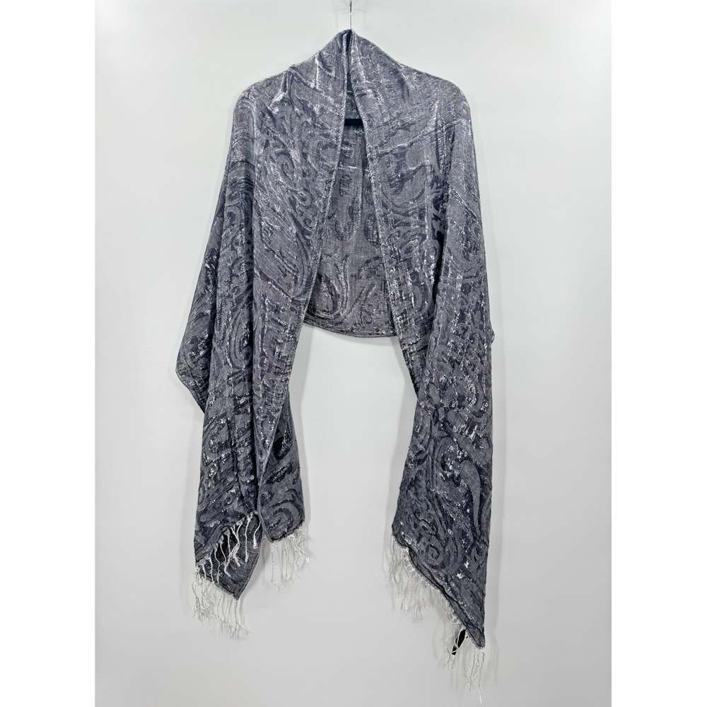 Whimsigoth Shimmer Metallic Scarf Wrap Shawl Paisley Fringe Evening Dress Glam